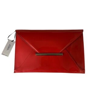 Red patten leather clutch